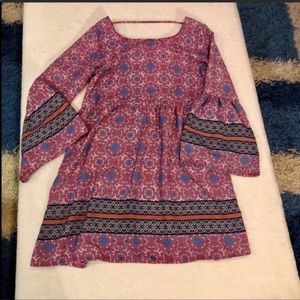 a.gain Boho Chic Bell Sleeve Dress Size Small